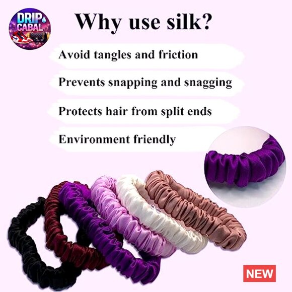 Mulberry Silk Hair Scrunchies Set 6 Pcs No Damage Chic Everyday Skinny Ponytail main image 5